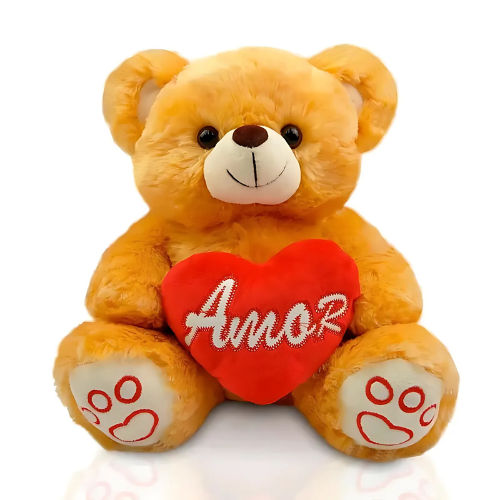 Urso de Pelúcia 31 cm Sentado - Pop Com Coração Pérola